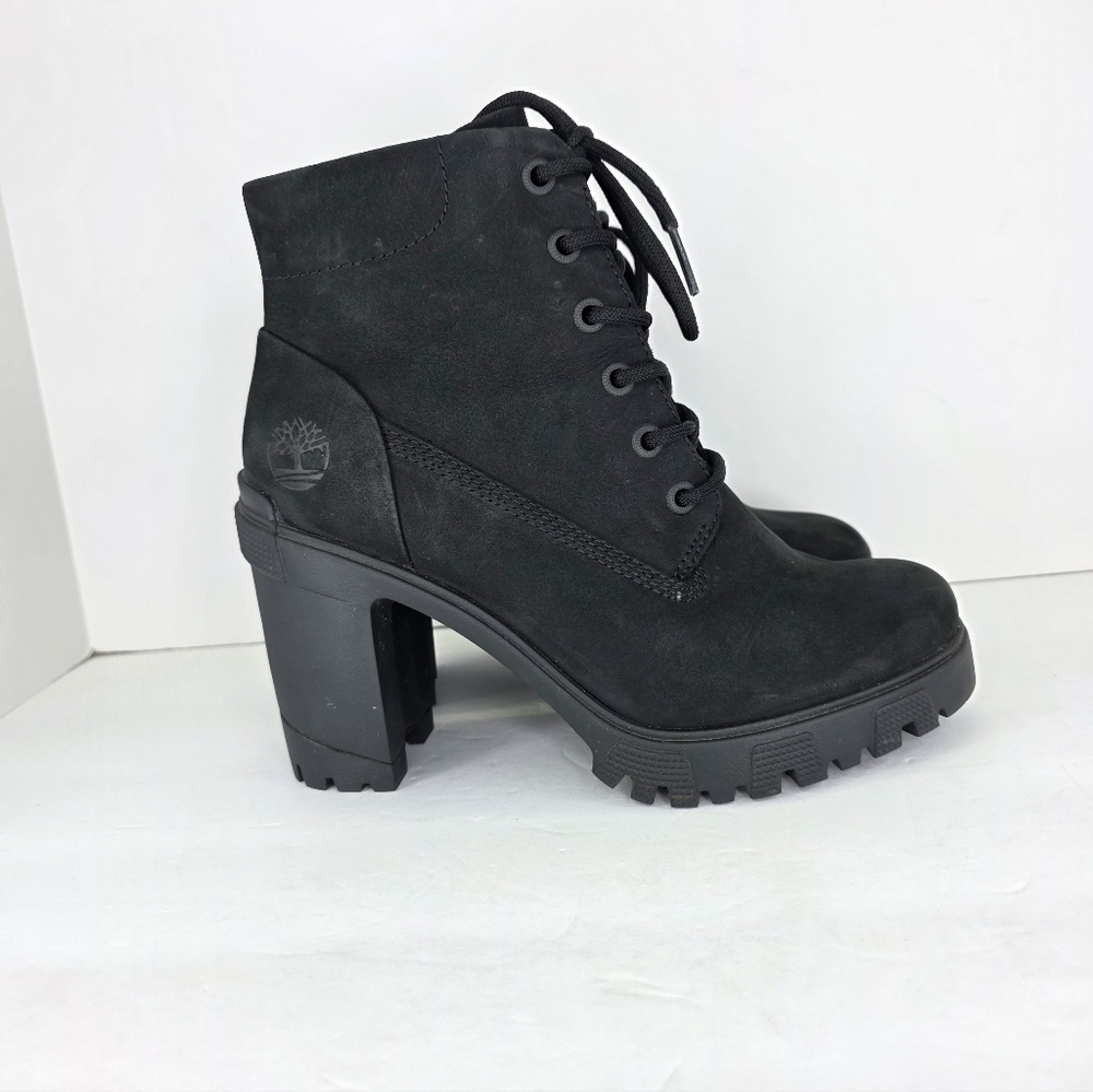 Timberland Lana Point Lace Up Heeled Nubuck Boots Black Suede Women's Size 7 - Picture 7 of 14